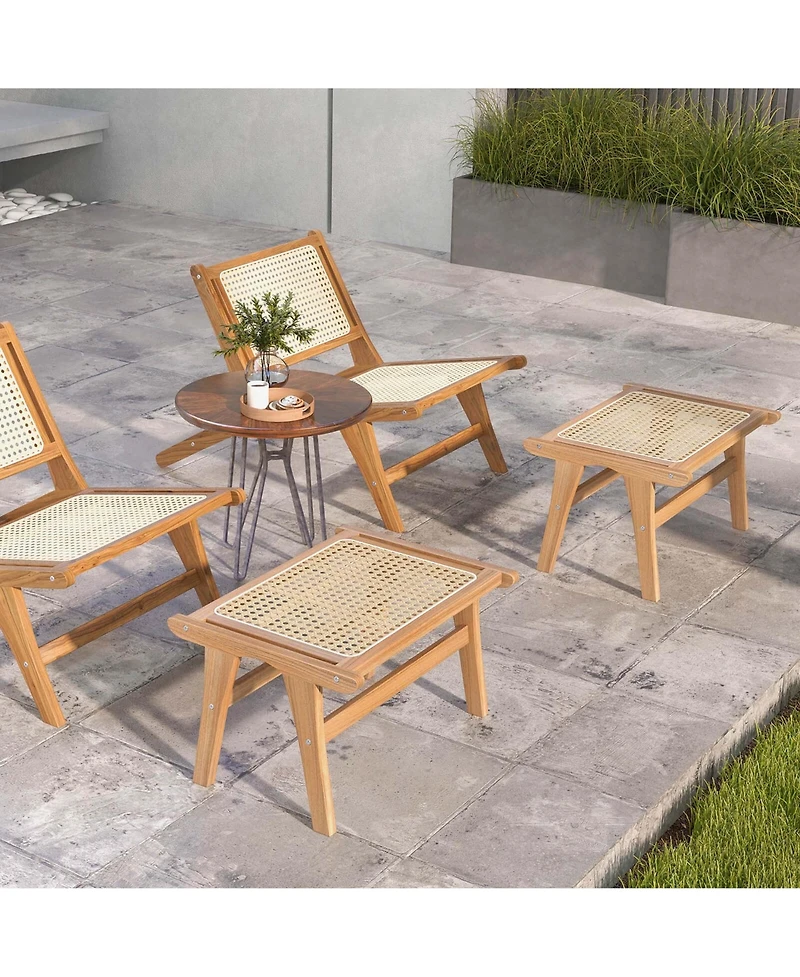 Costway Mid Century Modern Accent Chair with Ottoman Teak Wooden Frame Farmhouse