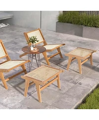 Costway Mid Century Modern Accent Chair with Ottoman Teak Wooden Frame Farmhouse