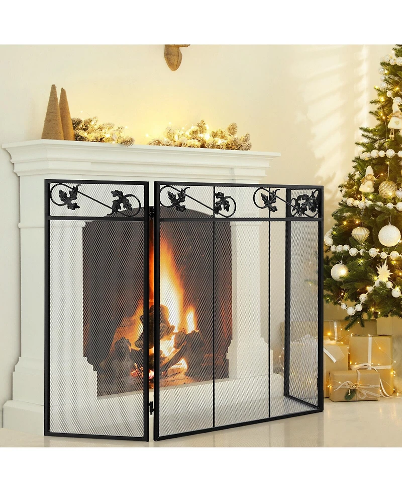 Sugift 3-Panel Fireplace Screen Decor Cover with Exquisite Pattern