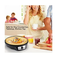 NutriChef Electric Crepe Maker and Griddle with Adjustable Temperature Control, 12-Inch Nonstick Plate - PCRM15D