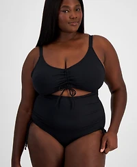 Salt + Cove Trendy Plus Ribbed Cutout One-Piece Swimsuit, Created for Macy's