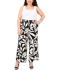 Vince Camuto Plus Printed Smocked-Waist Wide-Leg Pants