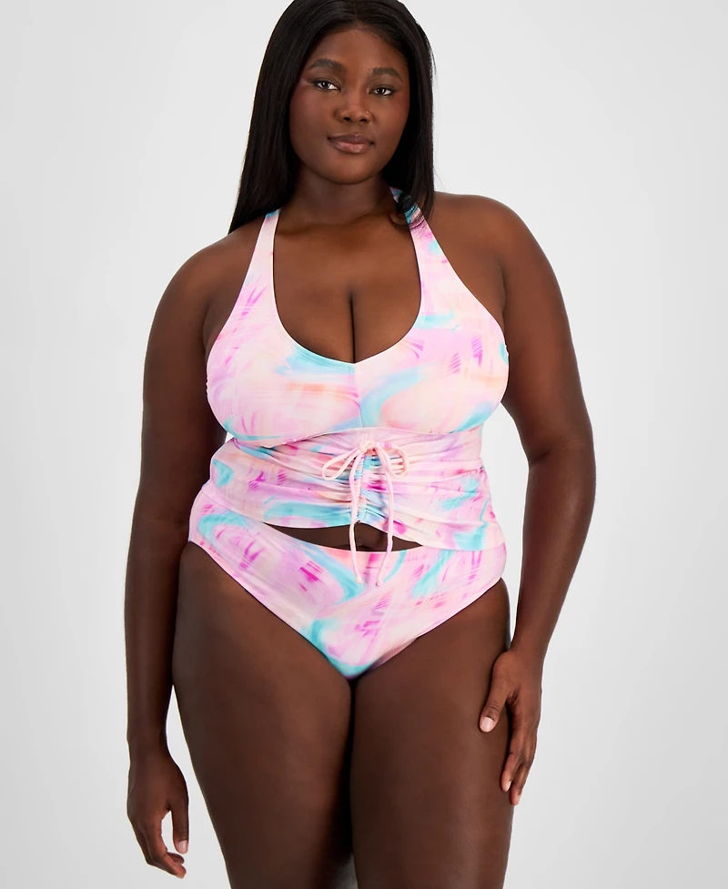 Salt + Cove Trendy Plus Tie-Dye Drawstring Tankini Top, Created for Macy's