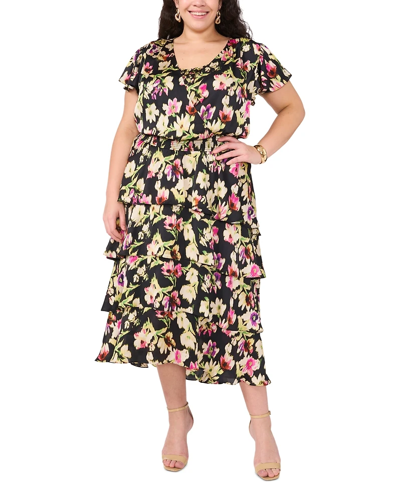 Vince Camuto Plus Size Floral-Print Tiered Maxi Dress