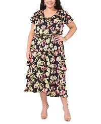 Vince Camuto Plus Size Floral-Print Tiered Maxi Dress