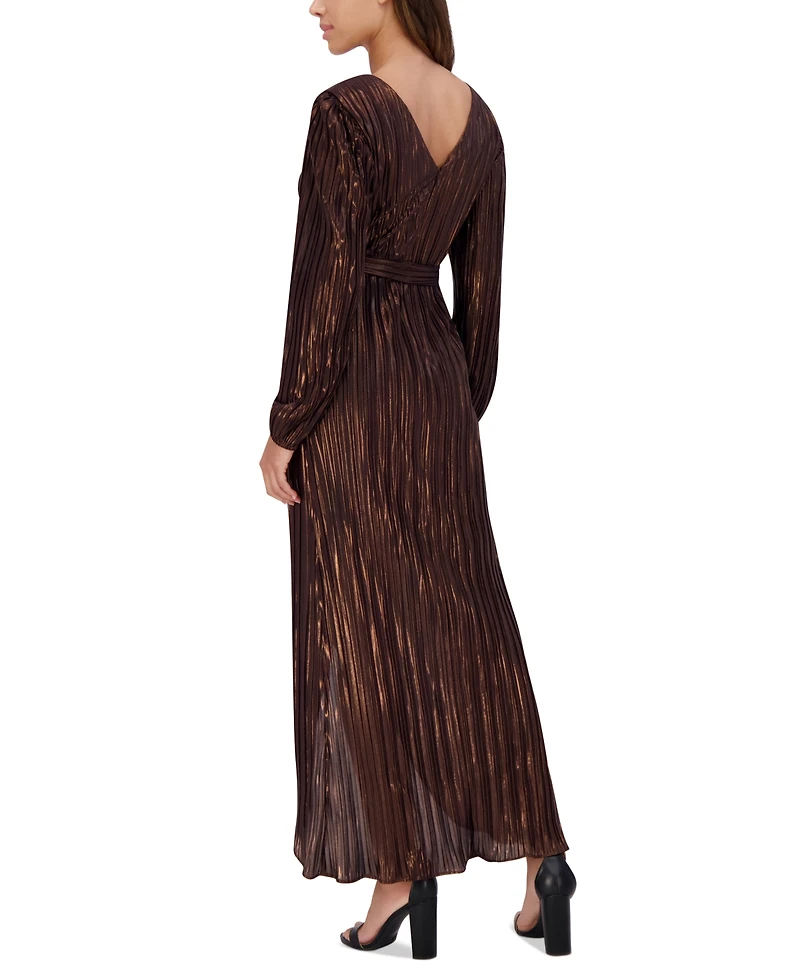 Siena Women's Metallic Pleated Faux-Wrap Maxi Dress