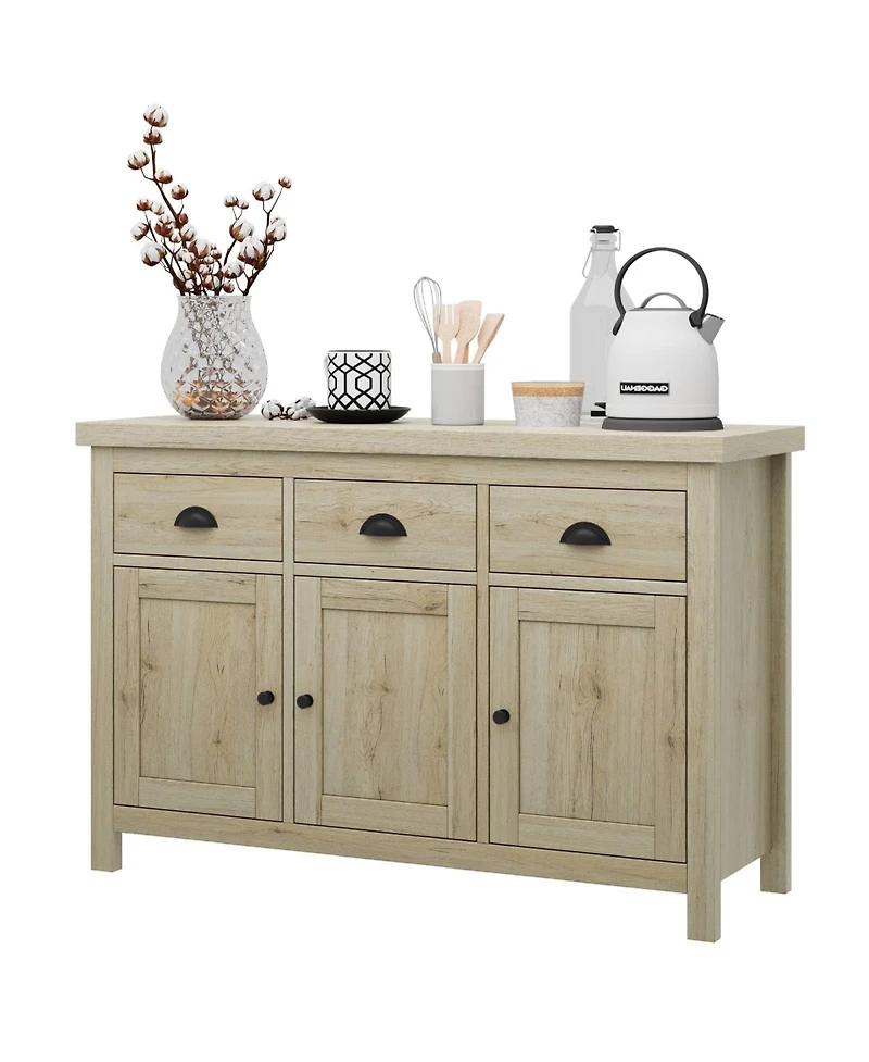 gaomon Storage Cabinet, Sideboard, Buffet Doors Wood Sideboard with 3 Drawers, Farmhouse Coffee Bar Cabinet