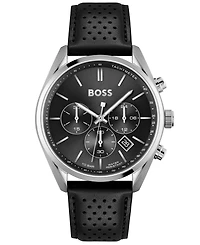 Hugo Boss Men's Chronograph Champion Black Leather Strap Watch 44mm