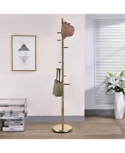 Kings Brand Furniture Hyre 8 Hook Entryway Hall Tree Coat & Hat Rack Stand, Brass