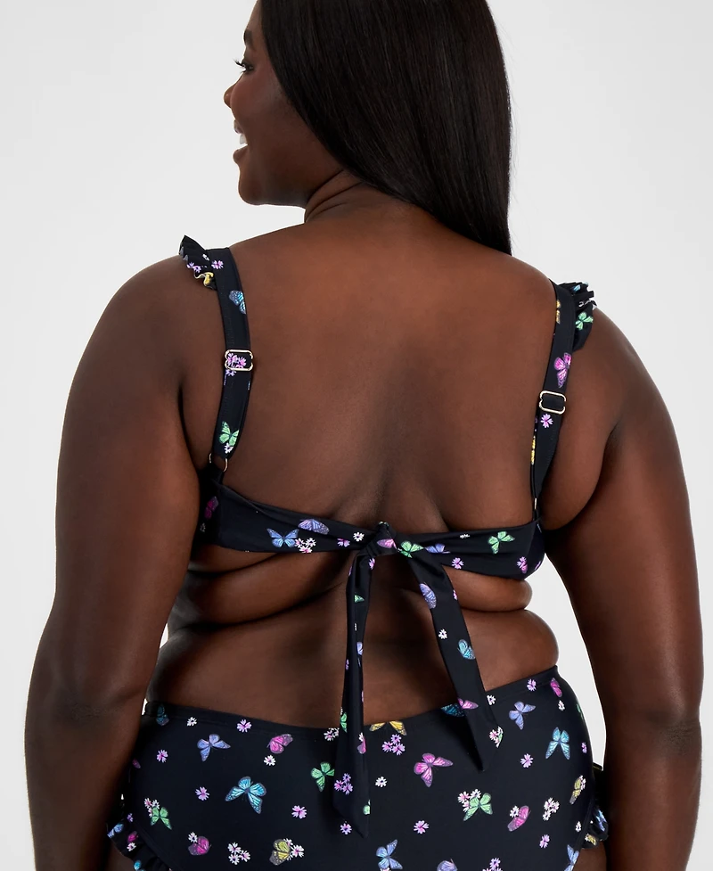 Salt + Cove Plus Butterfly-Print Ruffled Bikini Top, Created for Macy's