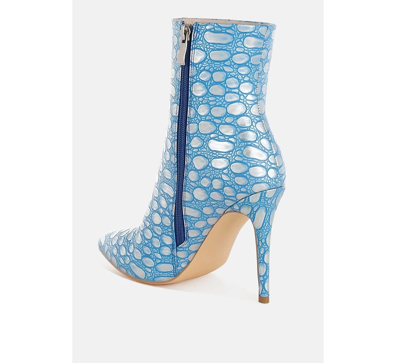 Moolah Embossed Stiletto Heel Ankle Boots