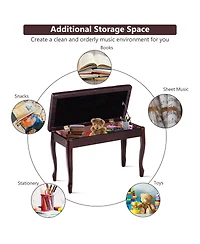 Sugift Solid Wood Pu Leather Piano Bench with Storage