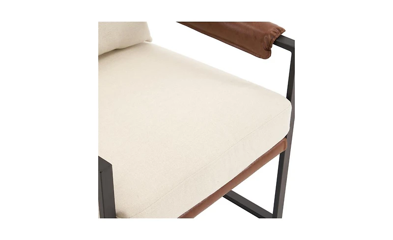 Slickblue Beige Brown Honeycomb Leather Armrest Chair - Single Iron Frame Indoor Leisure Chair for Soft Comfort and Style