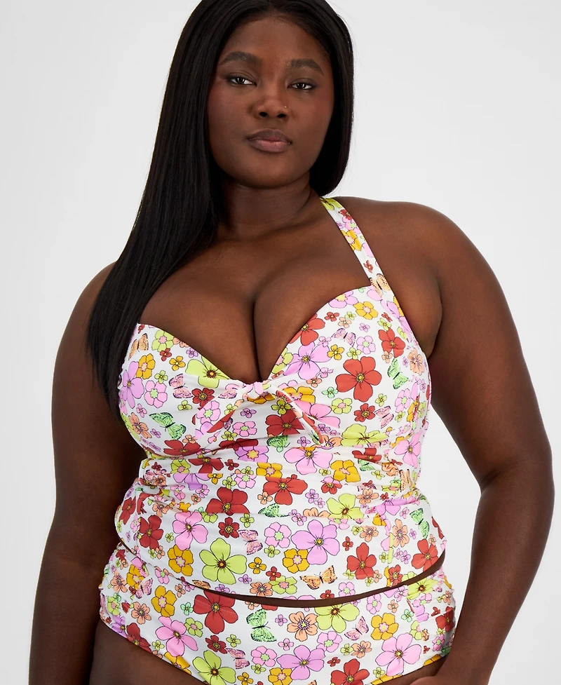 Salt + Cove Trendy Plus Floral-Print Molded-Cup Tankini Top, Created for Macy's