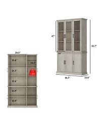 Famapy 5-Shelf Brown Wood Standard Bookcase With 3 Glass Doors and 3 Wood Doors