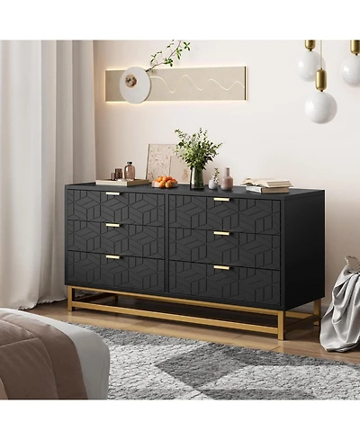 Dressers for Bedroom 6 Drawer, Chest of Drawers with Metal Base, Modern Dresser Chest Cabinet Organizer