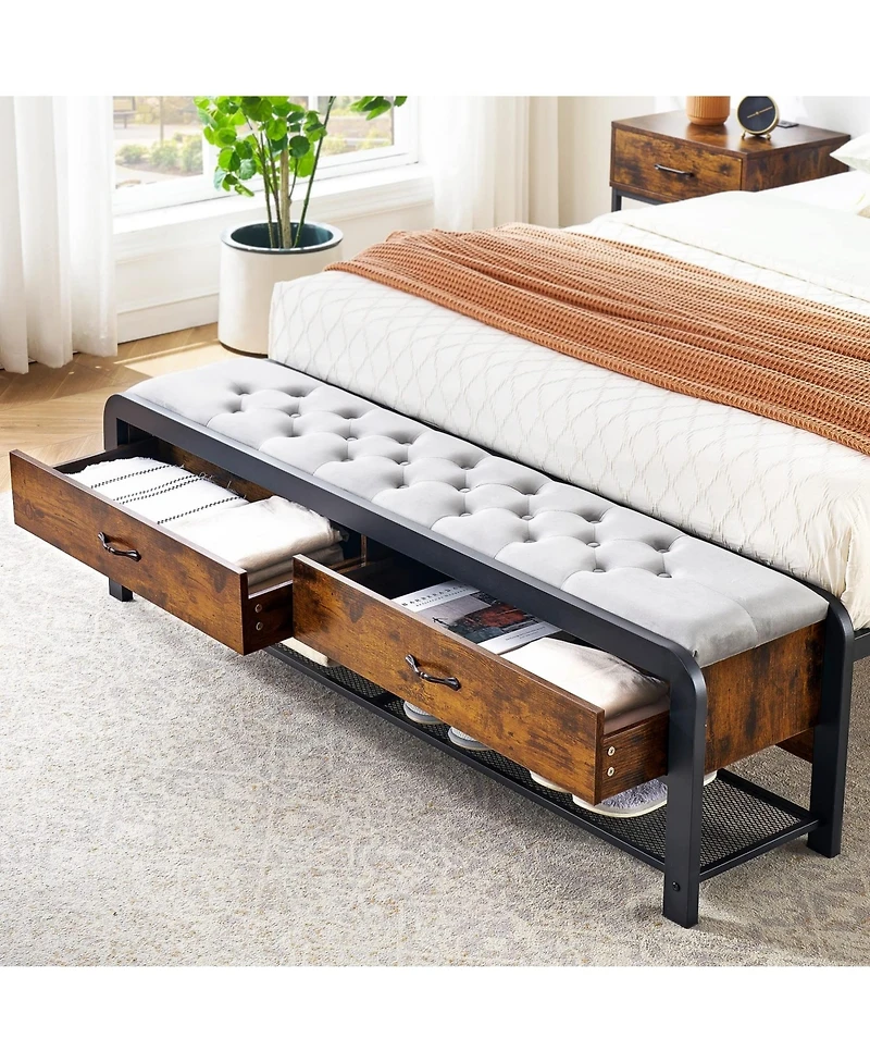 gaomon Bed Frame Full Size with Drawers, Full Platform Bed Frame with Headboard