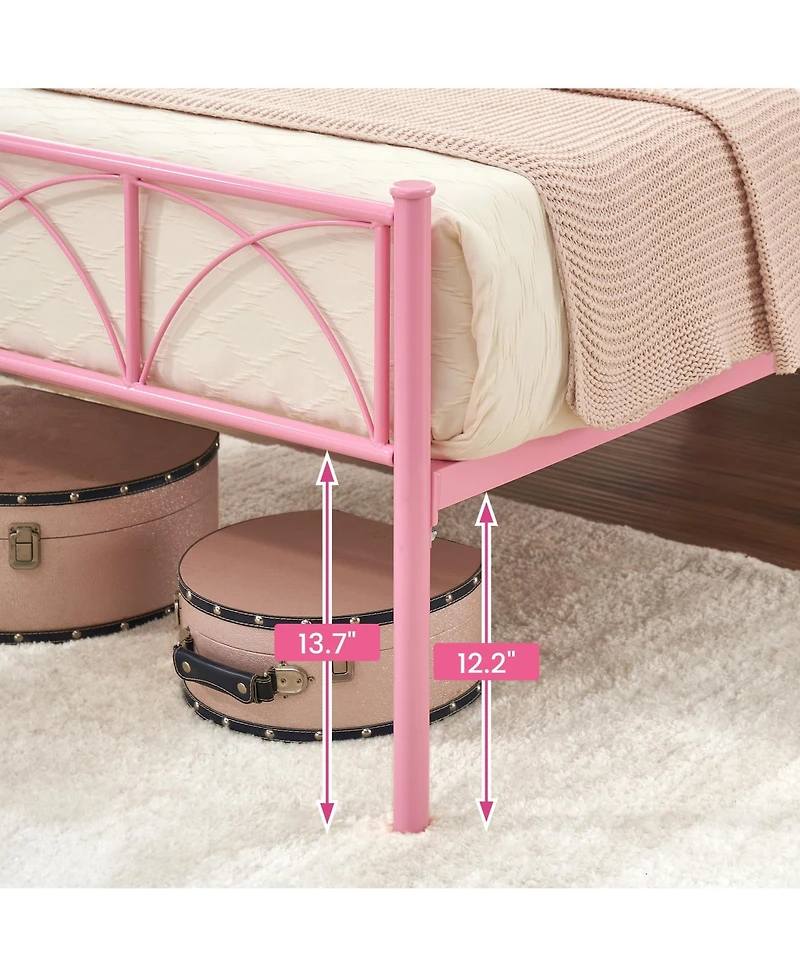 gaomon Metal Bed Frame Twin Pink, Sturdy Modern Stylish Iron Twin Bed Frame with Headboard and Footboard