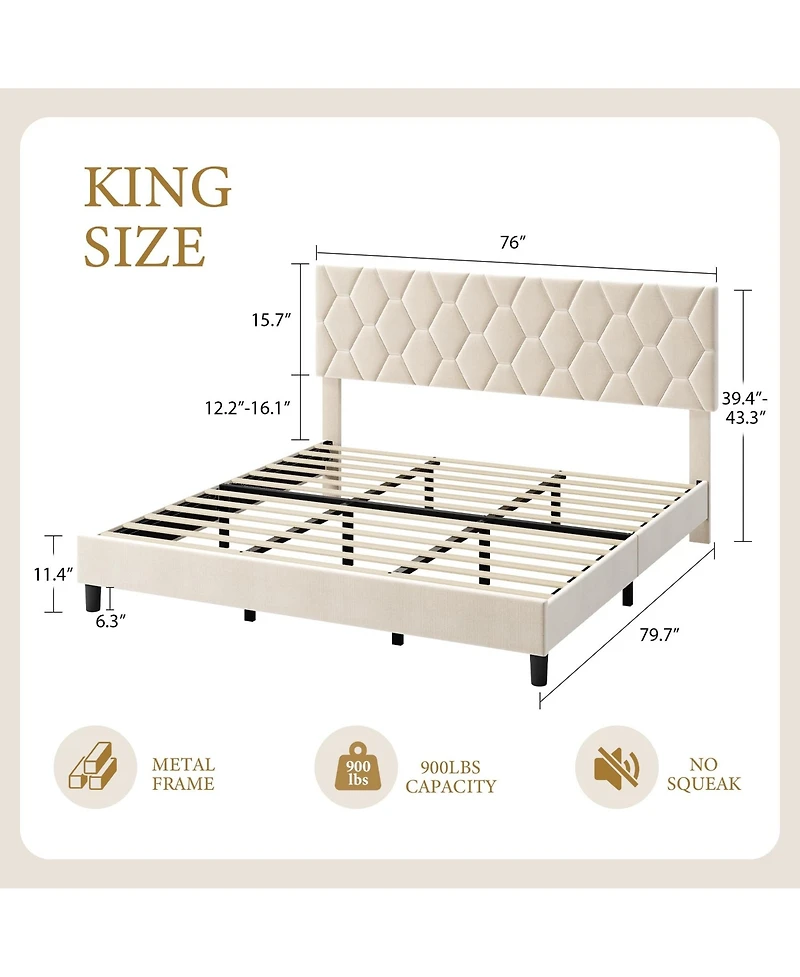 Gaomon King Bed Frame, Upholstered Heavy-Duty Platform Frame