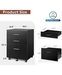 3 Drawer File Cabinet for Home Office, Wood Under Desk Filing Cabinet, Rolling Printer Stand with Wheels