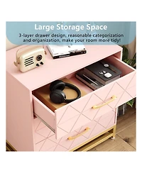 gaomon 3 Drawer Dresser, Wood Chest Drawers With Storage For Closet, Bedroom, Drawers Dresser Modern Bedside Nightstand With Gold Handles