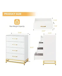 Dresser For Bedroom With 4 Drawers And Metal Handle,Chest Of Drawers, Sturdy Frame Modern Furniture, Wood Dressers