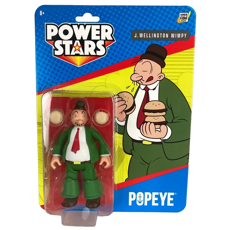 Boss Fight Studio Power Stars J. Wellington Wimpy Action Figure – Retro Style Collectible Figurine from Popeye Meets Sindbad Color Animation wi