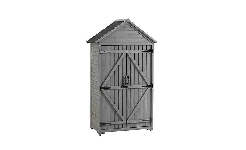 Slickblue Outdoor Storage Cabinet – Wooden Garden Tool Shed with Shelves and Latch for Yard