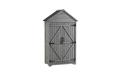 Slickblue Outdoor Storage Cabinet – Wooden Garden Tool Shed with Shelves and Latch for Yard