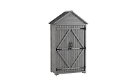 Slickblue Outdoor Storage Cabinet – Wooden Garden Tool Shed with Shelves and Latch for Yard