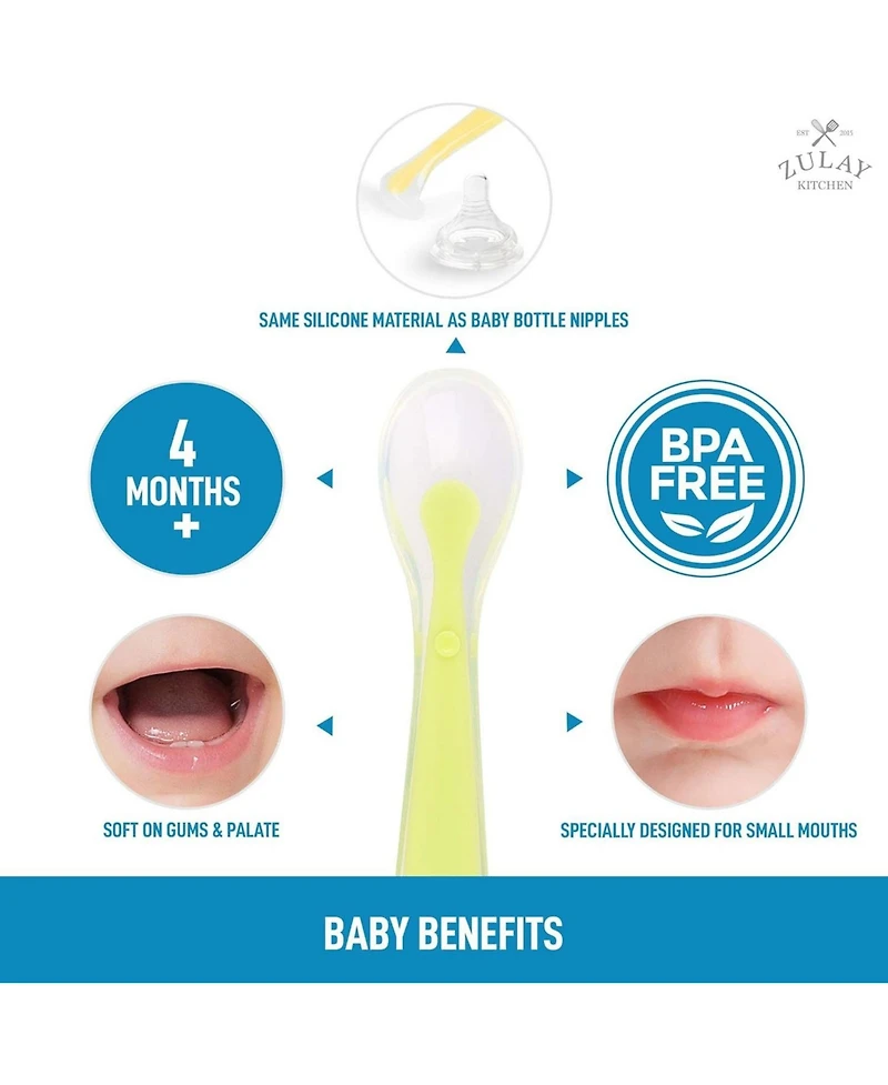 Zulay Kitchen 6 Pack Silicone Baby Spoon - First Stage Baby Feeding Spoon