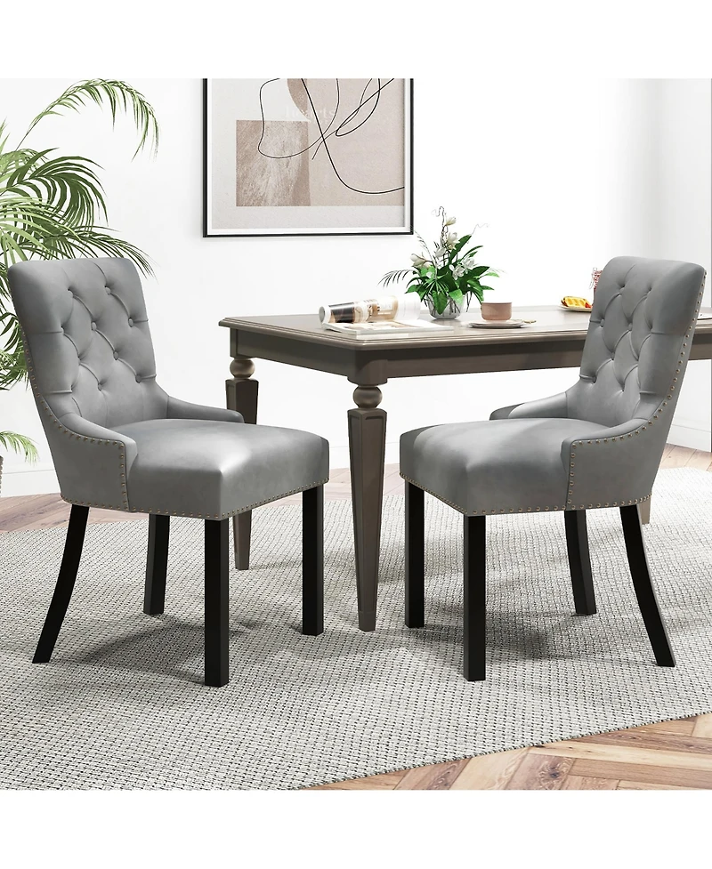 Gymax Upholstered Dining Chairs Set of 4 w/ Rubber Wood Legs Padded Seat Nailhead Trim