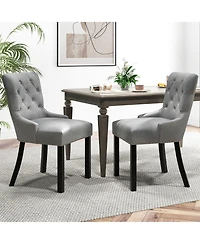 Gymax Upholstered Dining Chairs Set of 4 w/ Rubber Wood Legs Padded Seat Nailhead Trim