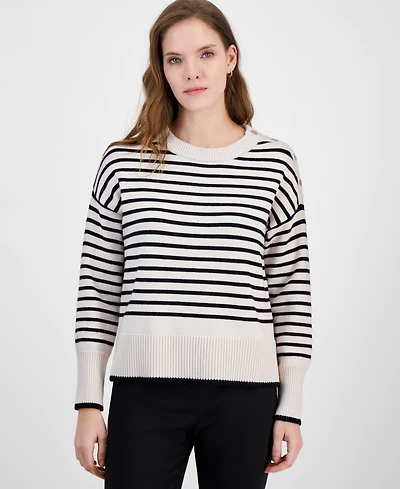 T Tahari Women's Striped Crewneck Sweater