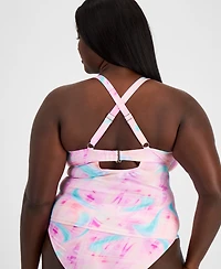 Salt + Cove Trendy Plus Tie-Dye Drawstring Tankini Top, Created for Macy's