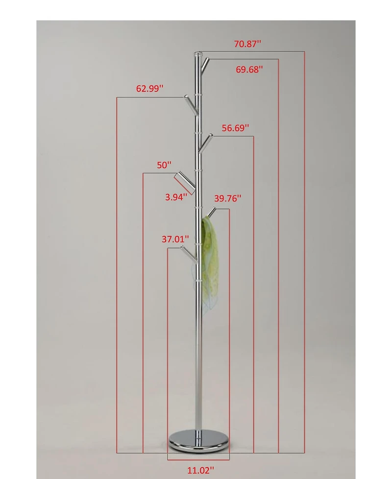 Kings Brand Furniture Metal Freestanding Hall Tree Coat Rack Stand for Bedroom, Hallway, Entrance, Office, Hats, Coats, Scarves, Handbags