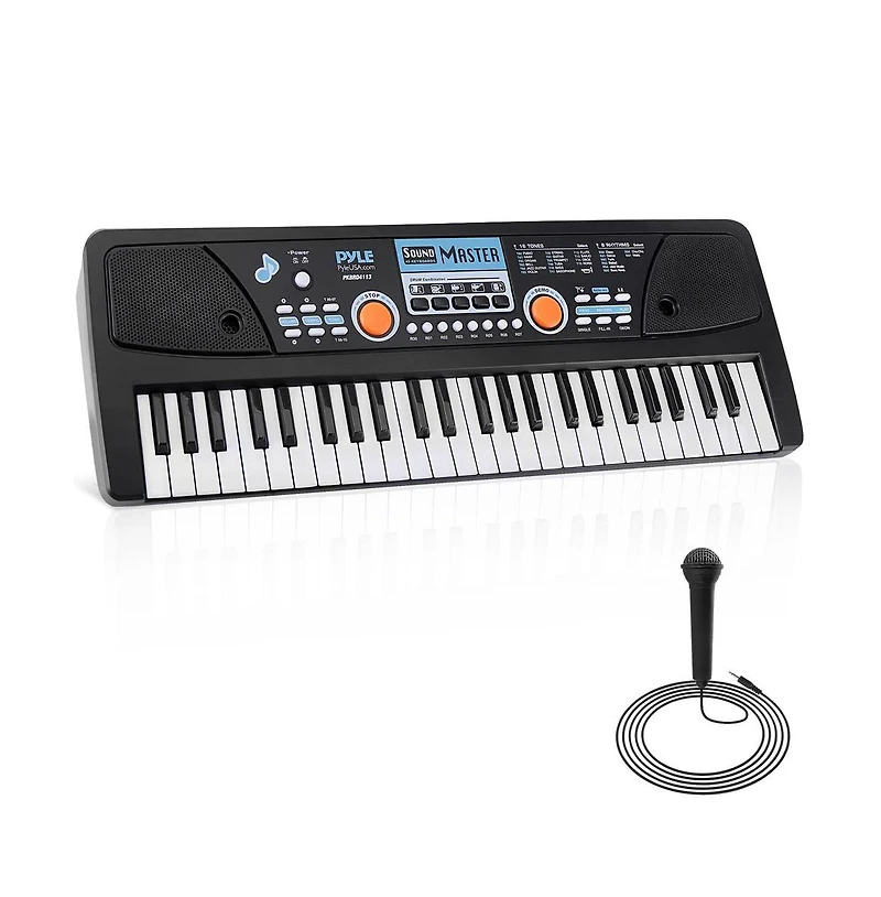 Pyle 49-Key Digital Karaoke Keyboard - Portable Electronic Piano with Rechargeable Battery & Microphone (PKBRD4113