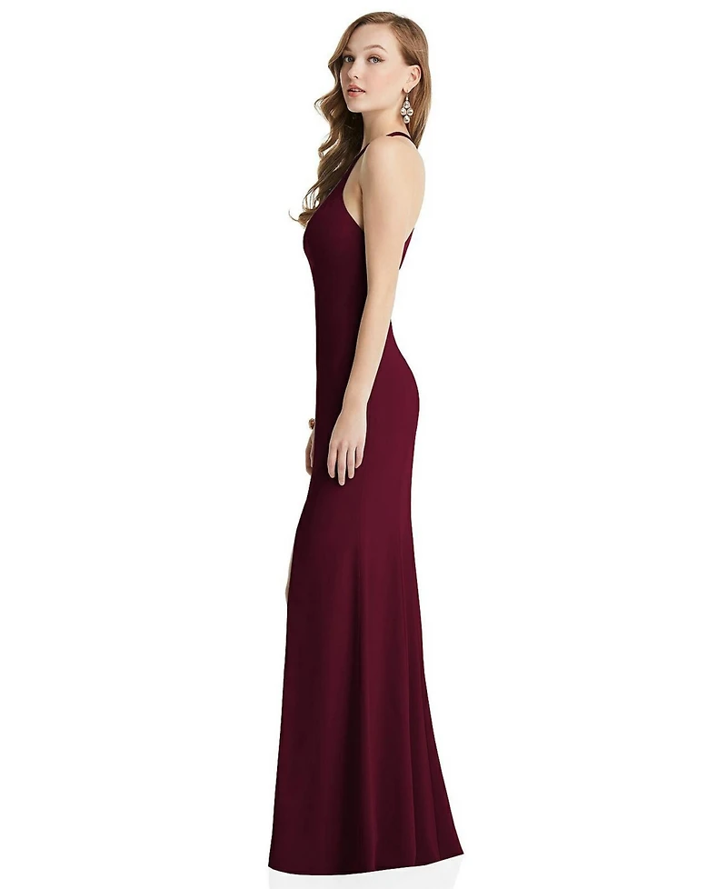 After Six High-Neck Slit-Front Halter Dress