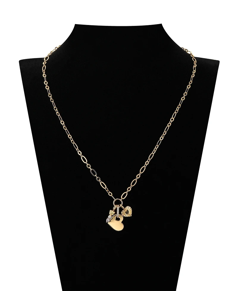 Unwritten Cubic Zirconia Key and Heart Link Pendant Necklace