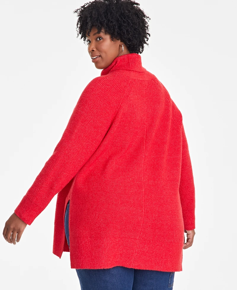 On 34th Plus Turtleneck Waffle-Knit Tunic Sweater, Created for Macy's
