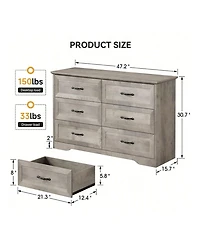 gaomon Dresser For Bedroom With 6 Drawers, Wood Drawer Dresser Chest Of Drawers For Closet, Living Room, Hallway, Nursery, Kids Bedroom
