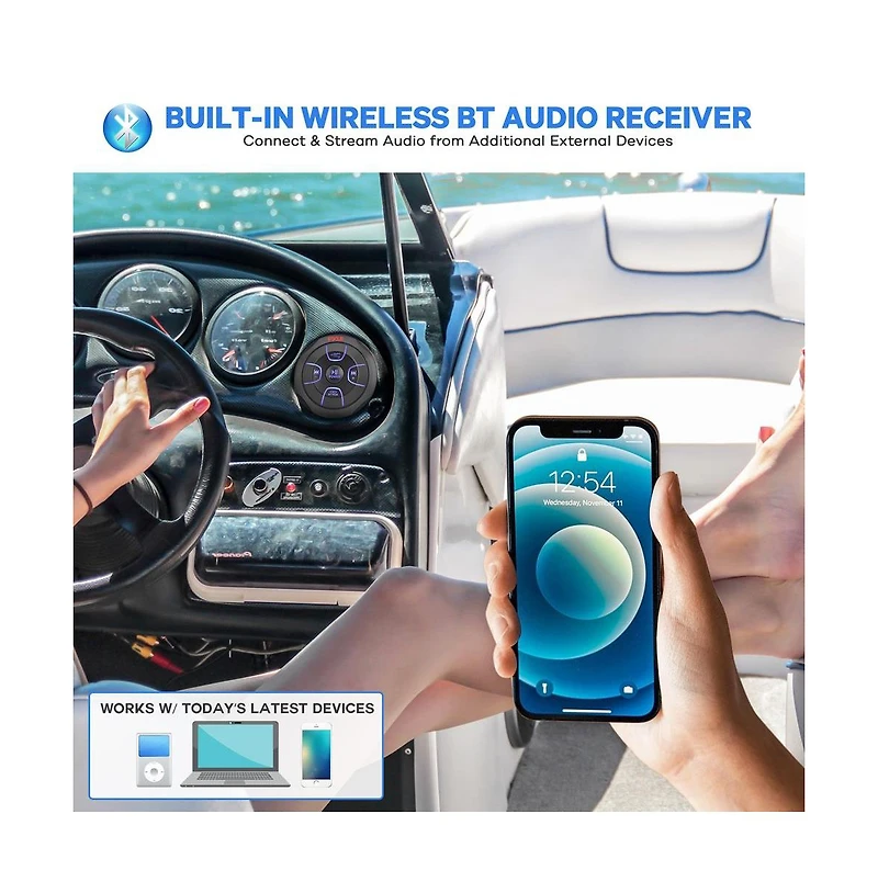 Pyle Wireless Bt Audio Controller, Waterproof Marine Receiver Remote