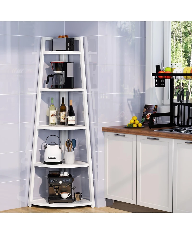 Tribesigns 5 Tier Industrial Corner Bookshelf Bookcase,70 inch Tall Shelf,Industrial Ladder Shelf Plant Stand