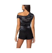 Edikted Womens Shredded Asymmetric Top