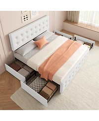 gaomon Bed Frame with Headboard and 4 Storage Drawers, Platform Bed Frame Square Stitched Button Tufted
