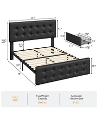 gaomon Full Bed Frame with Headboard and 4 Storage Drawers