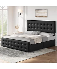 gaomon Bed Frame with Headboard and 4 Storage Drawers, Platform Square Stitched Button Tufted