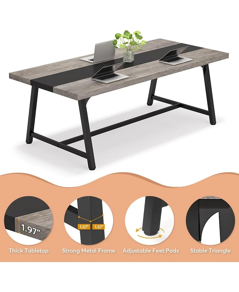 Tribesigns Dining Table for 8 People, 70.87-inch Rectangular Wood Kitchen Table with Strong Metal Frame, Industrial Large Long Dining Room Table