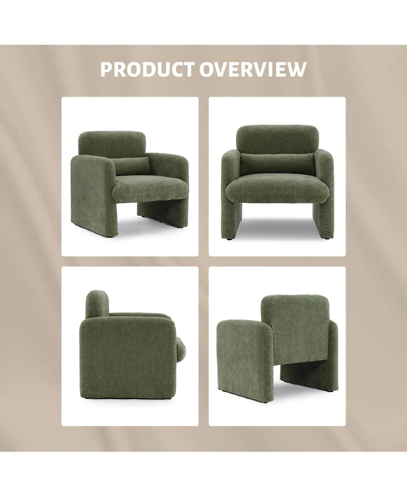 Modern Accent Chair, Chenille Upholstered Single Sofa Chair with Arms and Waist Pillow, Comfy Reading Armchair for Bedroom, Living Room, Office, or Ap