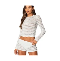 Edikted Womens Maisley Sheer Lace Top